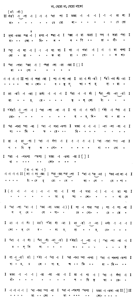 না যেয়ো না যেয়ো নাকো (প্রকৃতি) – লিরিক্স – রবীন্দ্রনাথ ঠাকুর