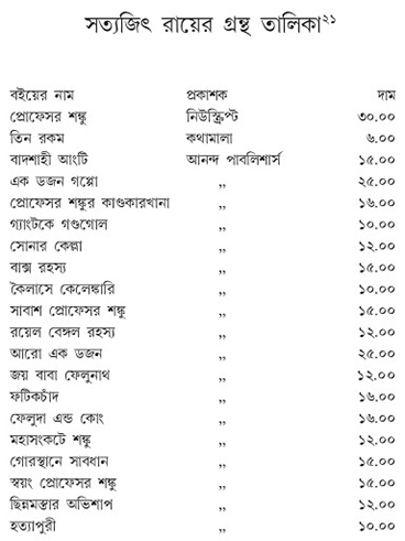 সত্যজিৎ রায়ের গ্রন্থ তালিকা
