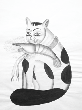 কালীঘাট পট। বিড়াল তপস্বী